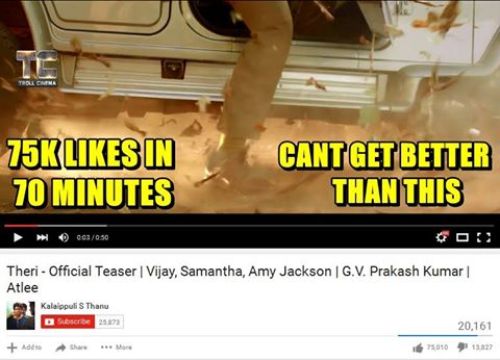 Theri teaser 1 lakh likes record
