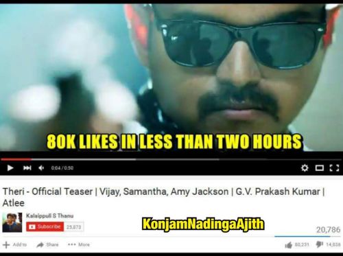 Theri youtube 1lakh likes in 6hrs 30mins