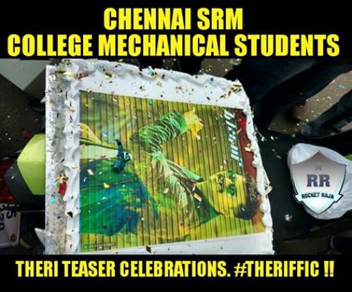 Theri teaser cake cutting photos and memes