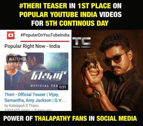 Theri teaser most trending in youtube