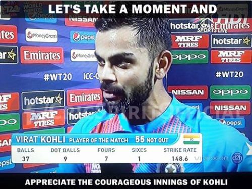 Respect kohli for his 50 against pakistan in worldcup t20 2016
