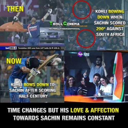 Kohli showing bat to sachin