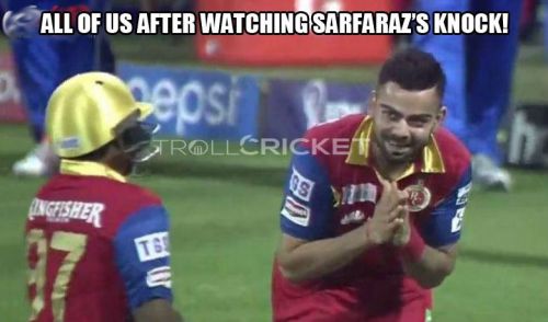 Kohli praising sarfraz khan fun pic