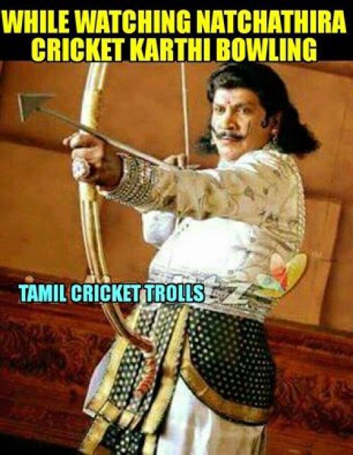 Karthi bowling in Nadigar Sangam Natchathira Cricket trolls