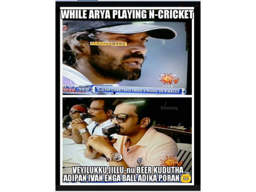 Santhanam about Arya in Natchathira Cricket Commentry