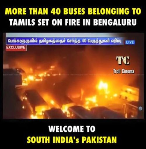 Bus burnt in bangalore today for cauvery issue photos