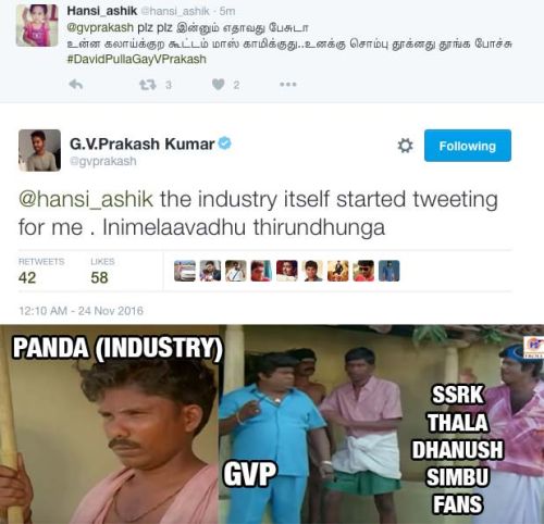 GV Prakash Tweets Against Ajith Fans Screenshot