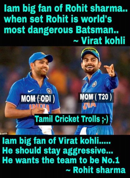 Rohit sharma ODI Man of the series and Virat kohli T20 man of the series praising each other